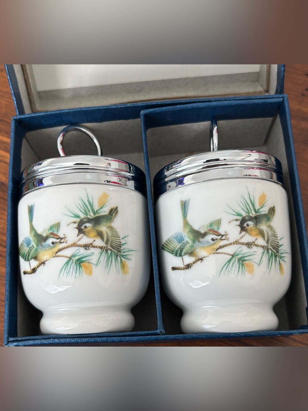 Rare 1930s/40s Royal Worcester Porcelain Egg Coddler Boxed Set - Bird Pattern - Picture 2 of 6